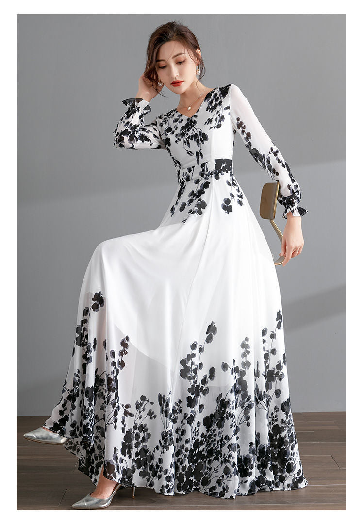 Fashion Ink Painting Chiffon Dress Women
